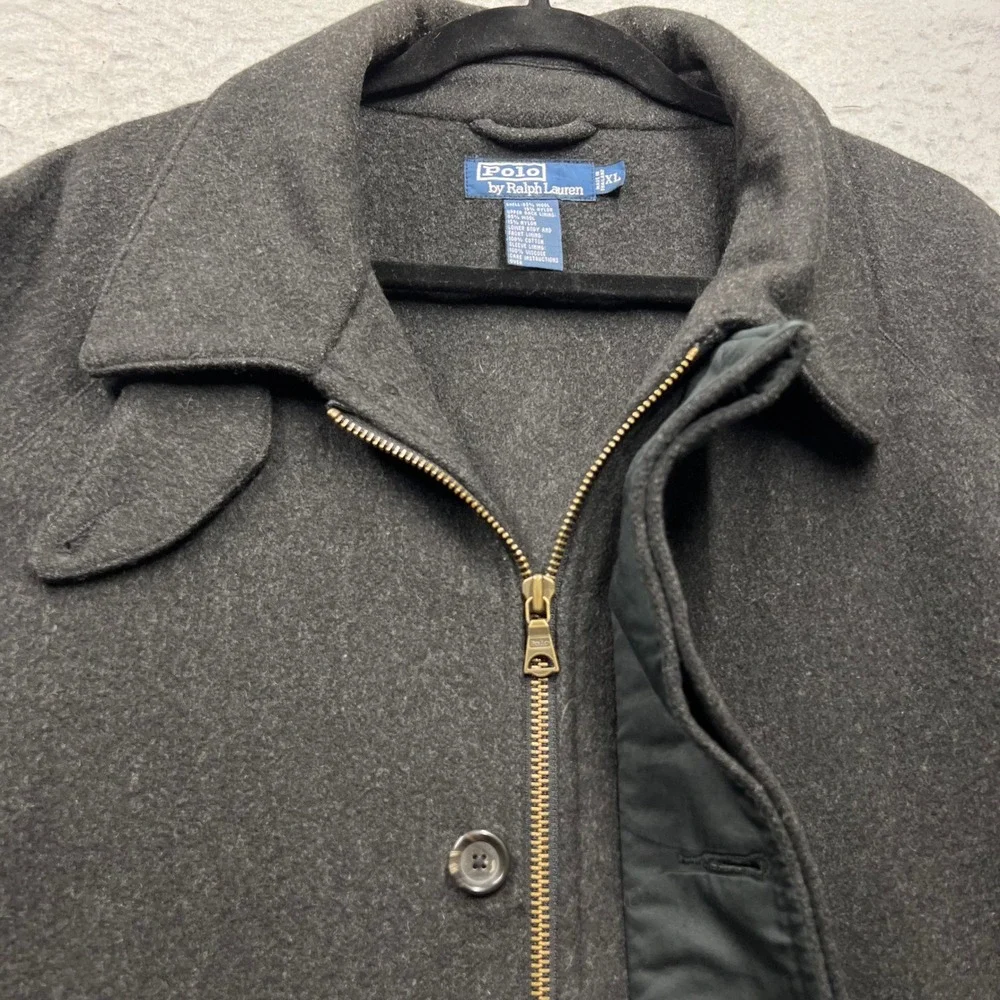 Vintage Polo Ralph Lauren Men XL Wool Blend Field Jacket Charcoal Grey Military